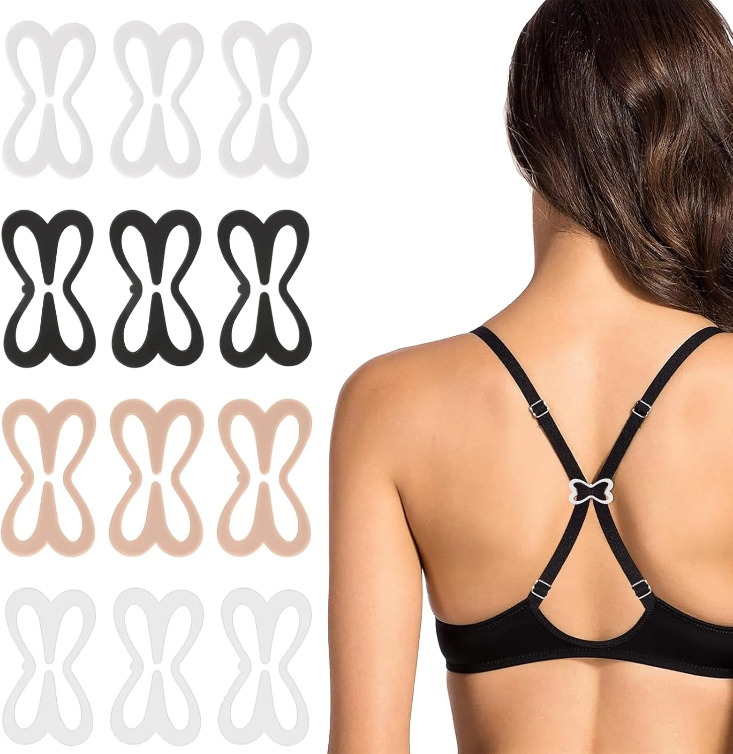 12PCS Bra Strap Holder Clips for Racerback, Bra Strap Clips Anti-Slip Buckles Conceal Straps for Back for Women Cross Back Convertors Adjustable Bra Straps for Conceal Straps and Cleavage Control