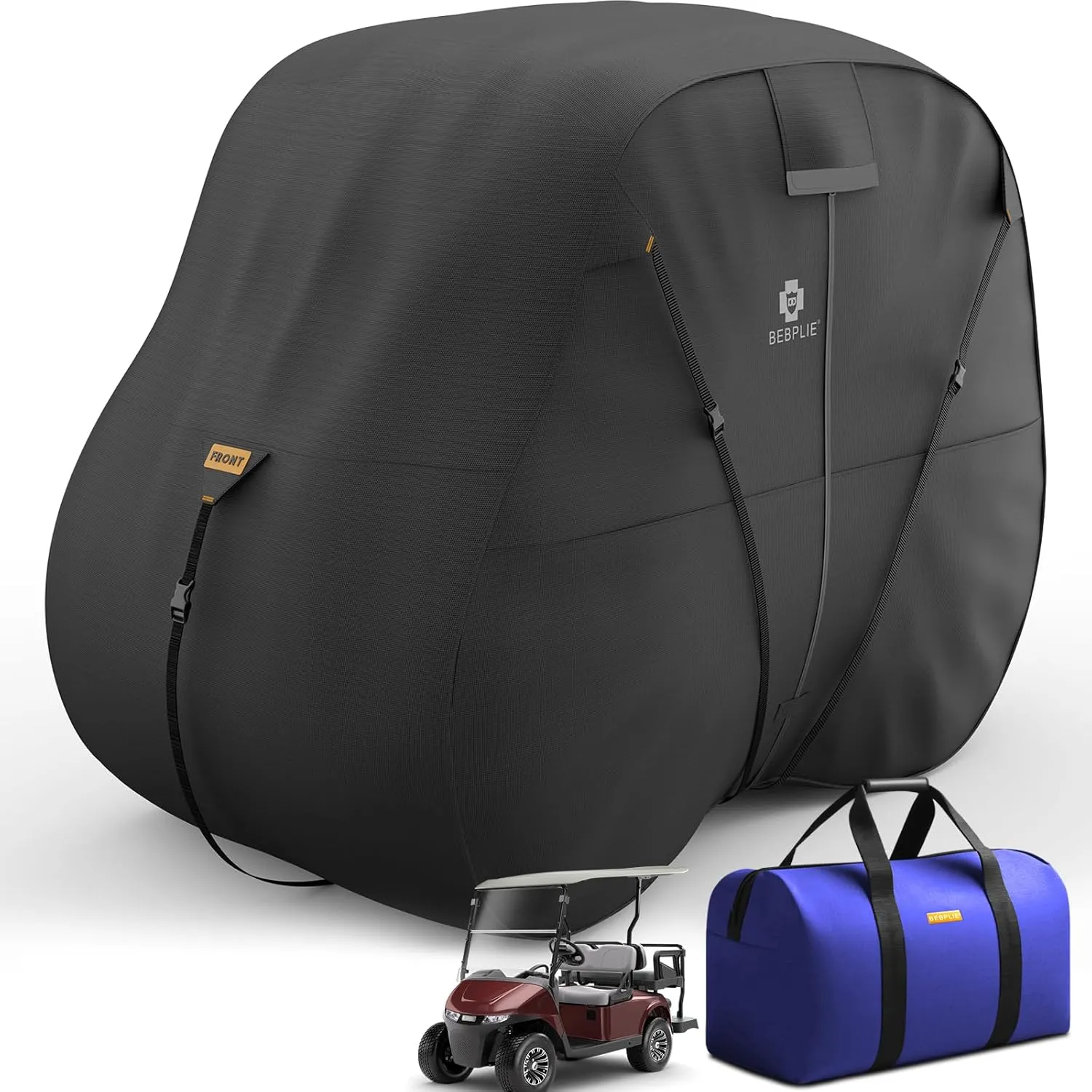 2 2/4 Passenger Golf Cart Cover Fits for Yamaha EZGO Club Car, 420D Waterproof Durable Polyester Golf Cart Cover with 2 Zipper Doors - Black