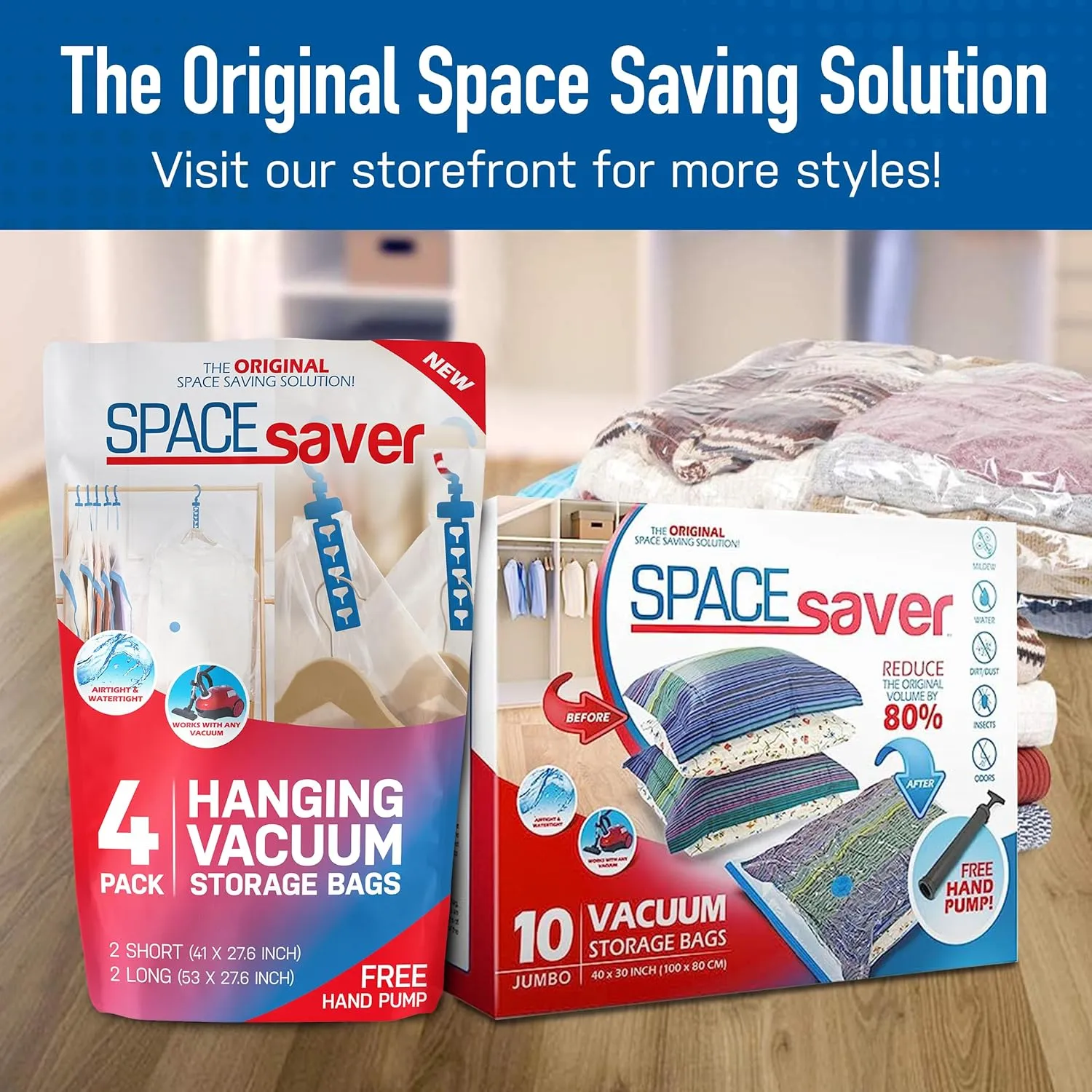 6 Pack Jumbo Vacuum Storage Bags for Comforters, Blankets & Clothes  Jumbo Vacuum Sealed Compression Bags with Hand Pump  Space Saver Storage Bags for Bedding, Moving, Travel & Organization
