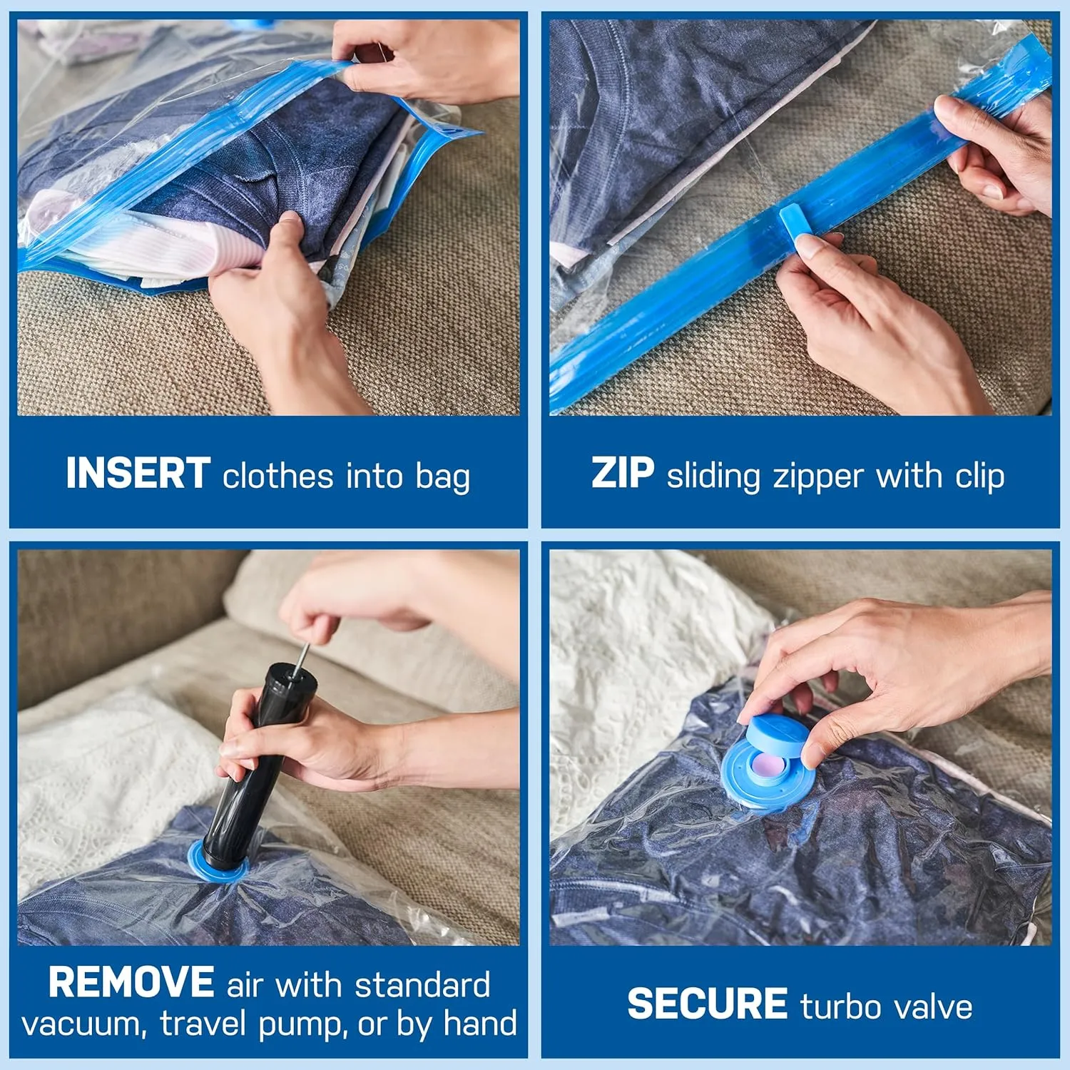 6 Pack Jumbo Vacuum Storage Bags for Comforters, Blankets & Clothes  Jumbo Vacuum Sealed Compression Bags with Hand Pump  Space Saver Storage Bags for Bedding, Moving, Travel & Organization
