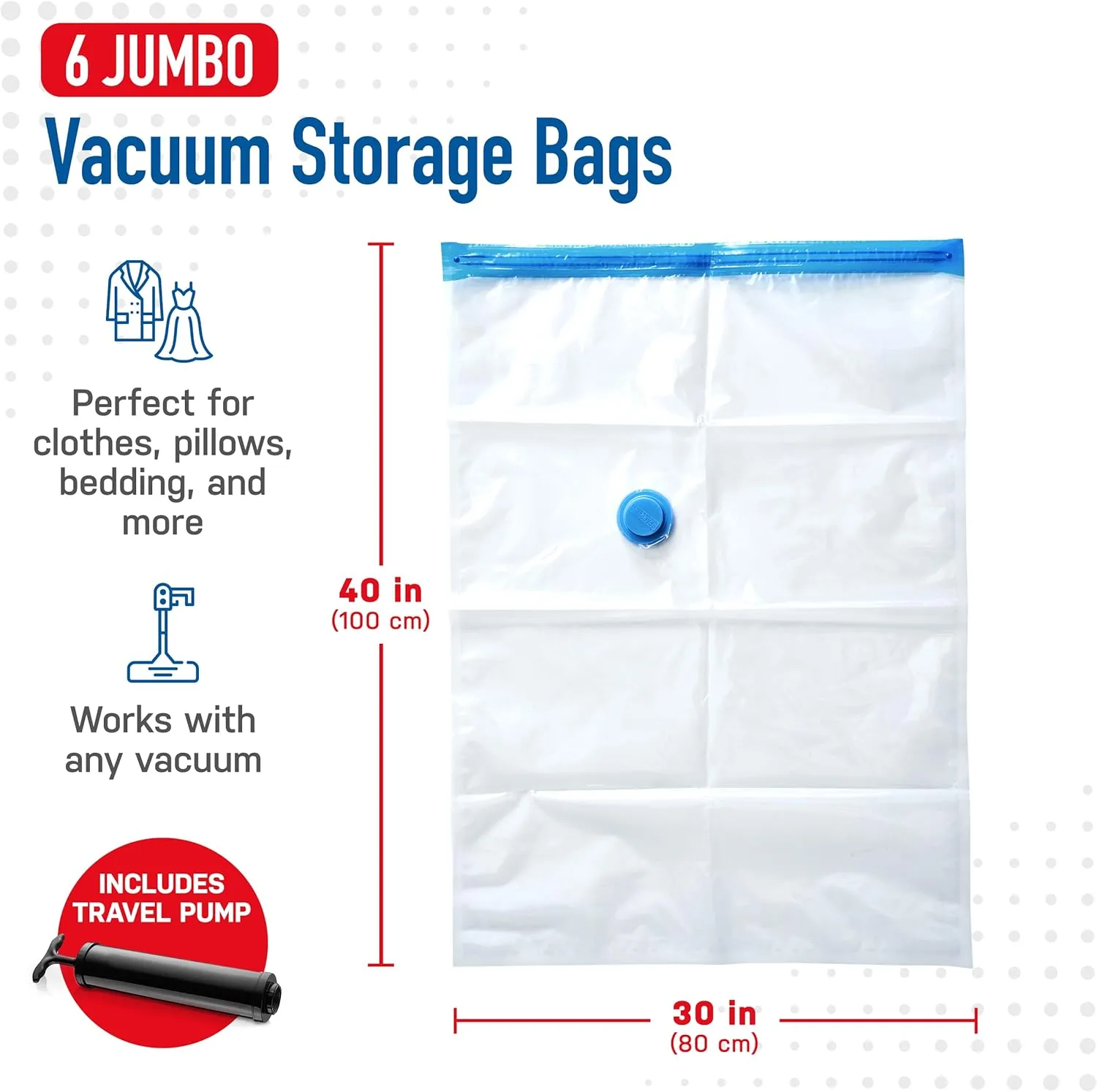 6 Pack Jumbo Vacuum Storage Bags for Comforters, Blankets & Clothes  Jumbo Vacuum Sealed Compression Bags with Hand Pump  Space Saver Storage Bags for Bedding, Moving, Travel & Organization