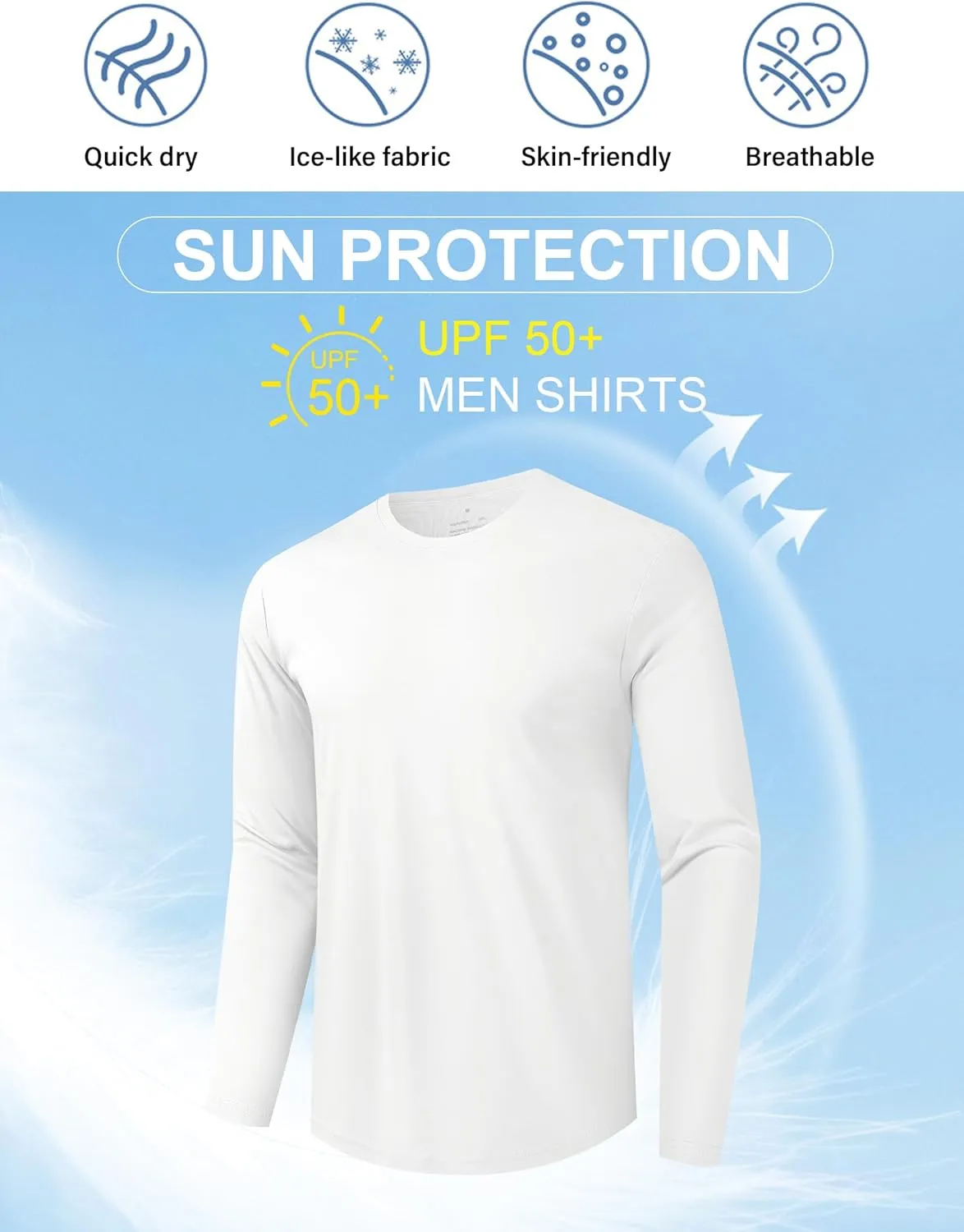 6 Pack Men's Quick Dry Long Sleeve Shirts UPF 50  UV Sun Protection SPF Shirt Moisture Wicking T-Shirt for Casual Workout