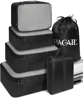 BAGAIL 6 Set Packing Cubes Luggage Packing Organizers for Travel Accessories (Black)