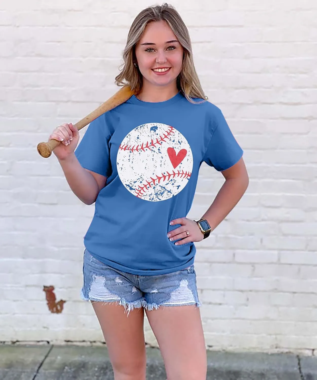 Baseball Shirt Women Baseball Heart Tee Shirts Baseball Mom Tshirt Game Day Casual Crew Neck Short Sleeve Tops