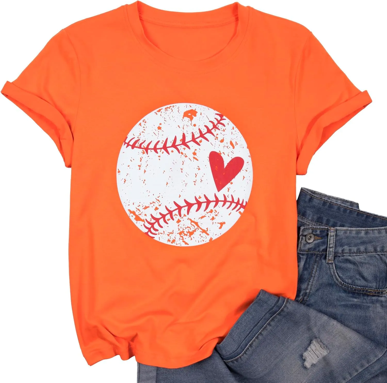 Baseball Shirt Women Baseball Heart Tee Shirts Baseball Mom Tshirt Game Day Casual Crew Neck Short Sleeve Tops