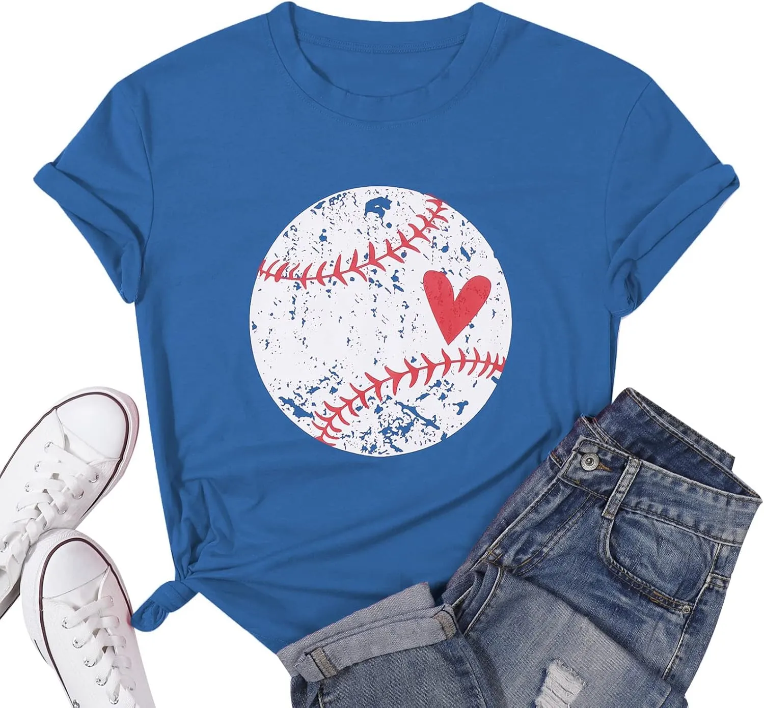 Baseball Shirt Women Baseball Heart Tee Shirts Baseball Mom Tshirt Game Day Casual Crew Neck Short Sleeve Tops