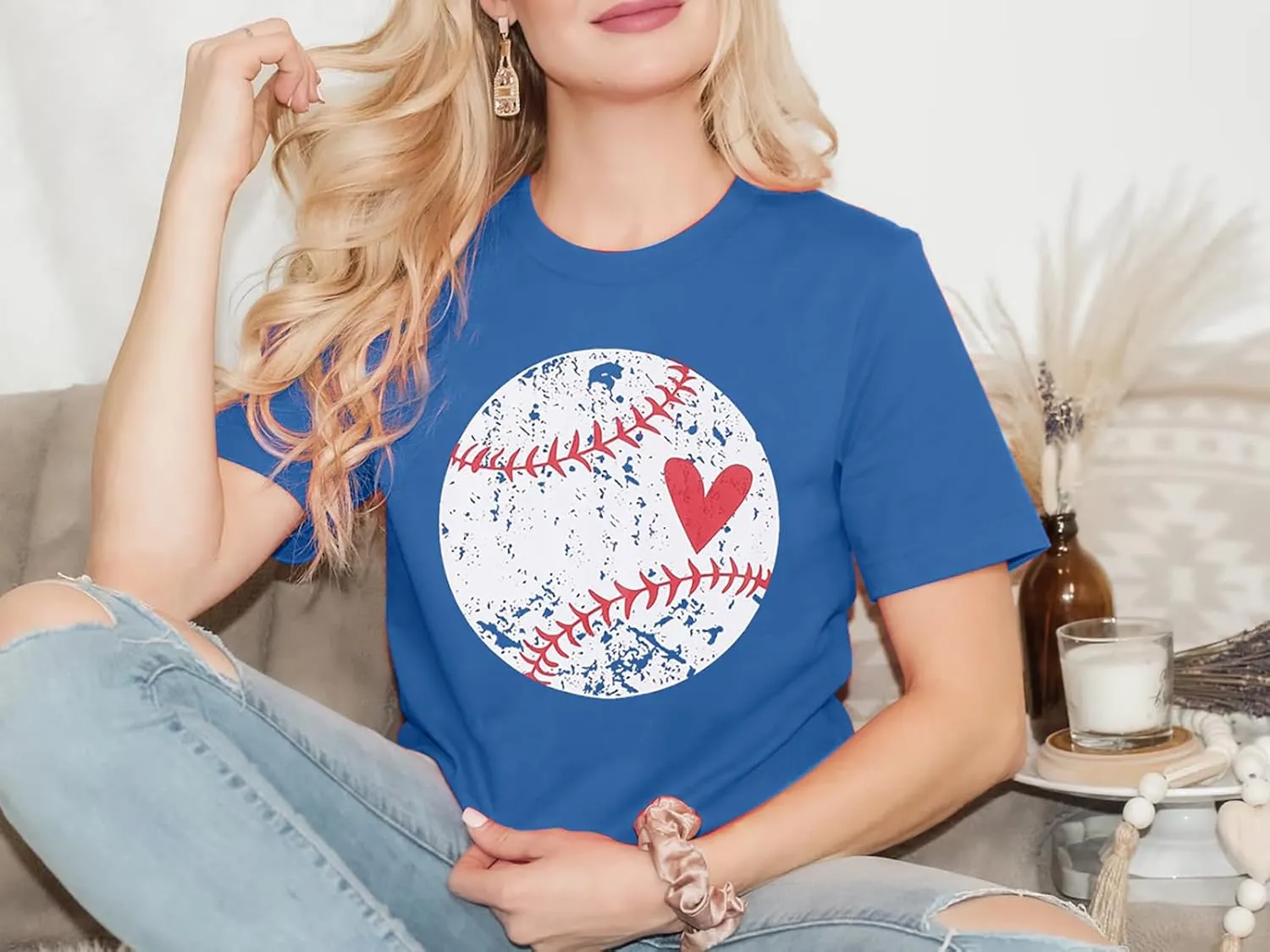 Baseball Shirt Women Baseball Heart Tee Shirts Baseball Mom Tshirt Game Day Casual Crew Neck Short Sleeve Tops