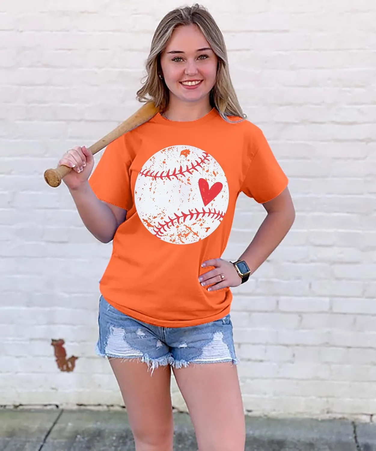Baseball Shirt Women Baseball Heart Tee Shirts Baseball Mom Tshirt Game Day Casual Crew Neck Short Sleeve Tops