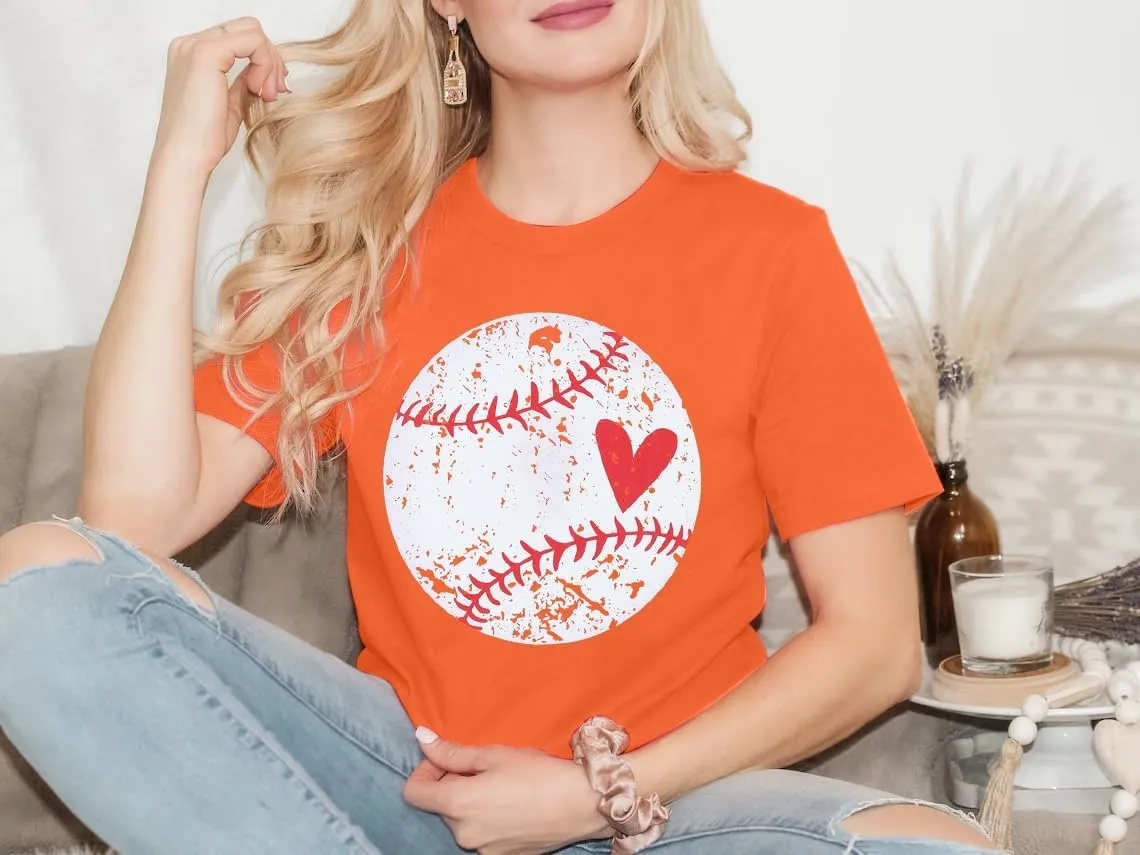 Baseball Shirt Women Baseball Heart Tee Shirts Baseball Mom Tshirt Game Day Casual Crew Neck Short Sleeve Tops