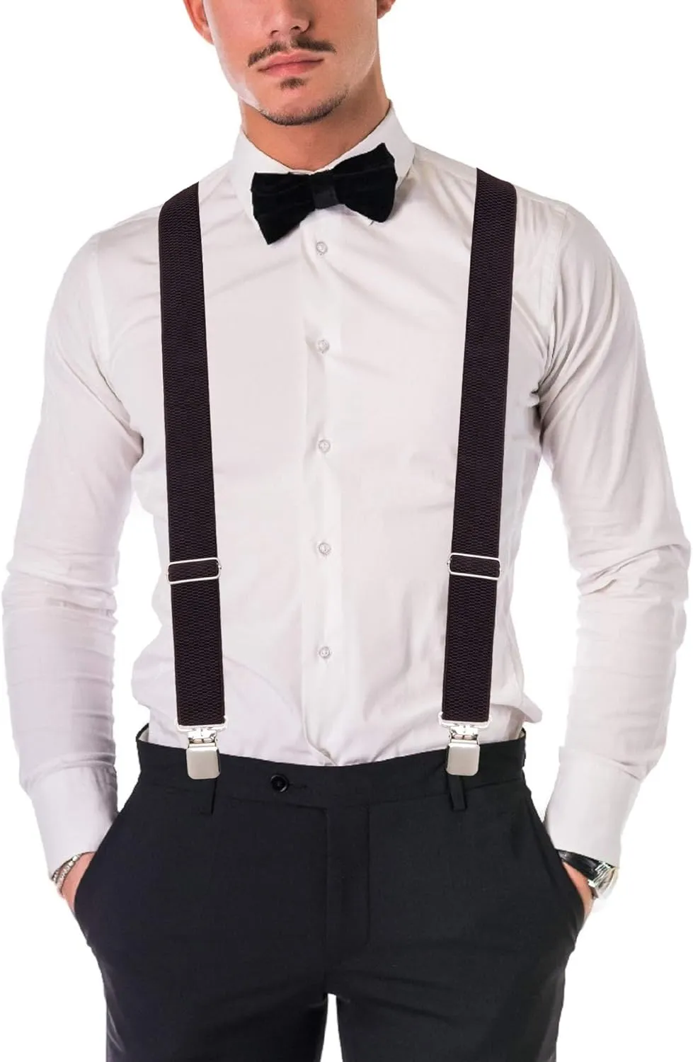 Buyless Fashion Heavy Duty Textured Suspenders for Men - 48" Adjustable Straps 1 1/2" - Y Shape
