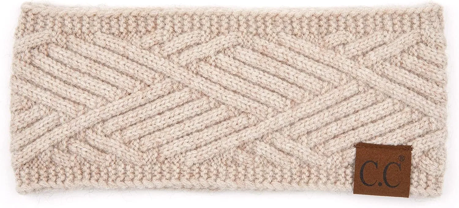 C.C Winter Fuzzy Fleece Lined Thick Knitted Diagonal Stripes Criss-Cross Pattern Headband Headwrap (HW-2060)