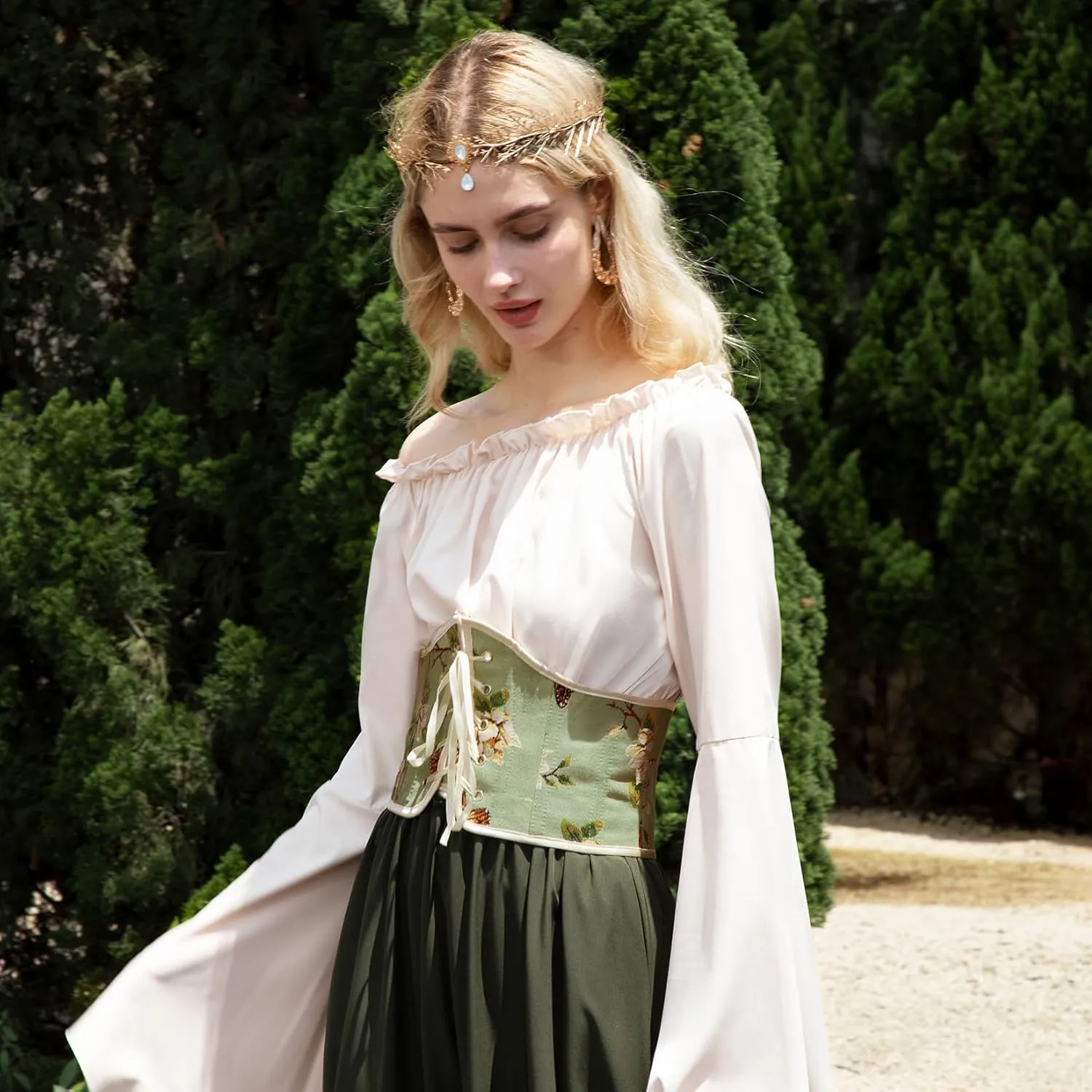 Century Star Floral Renaissance Corset Belt Underbust Top Ren Faire Accessories Medieval Victorian Waist Bodice Lace up