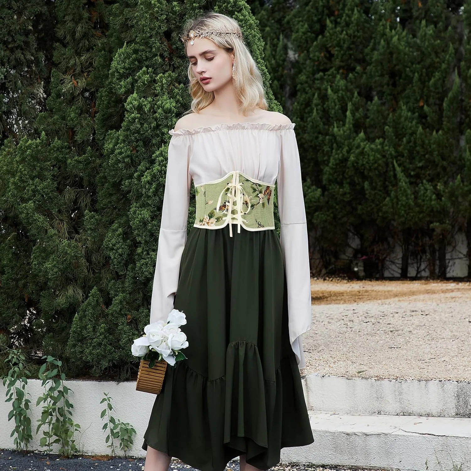 Century Star Floral Renaissance Corset Belt Underbust Top Ren Faire Accessories Medieval Victorian Waist Bodice Lace up