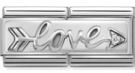 Classic Silver & CZ Double Arrow Love