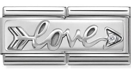 Classic Silver & CZ Double Arrow Love