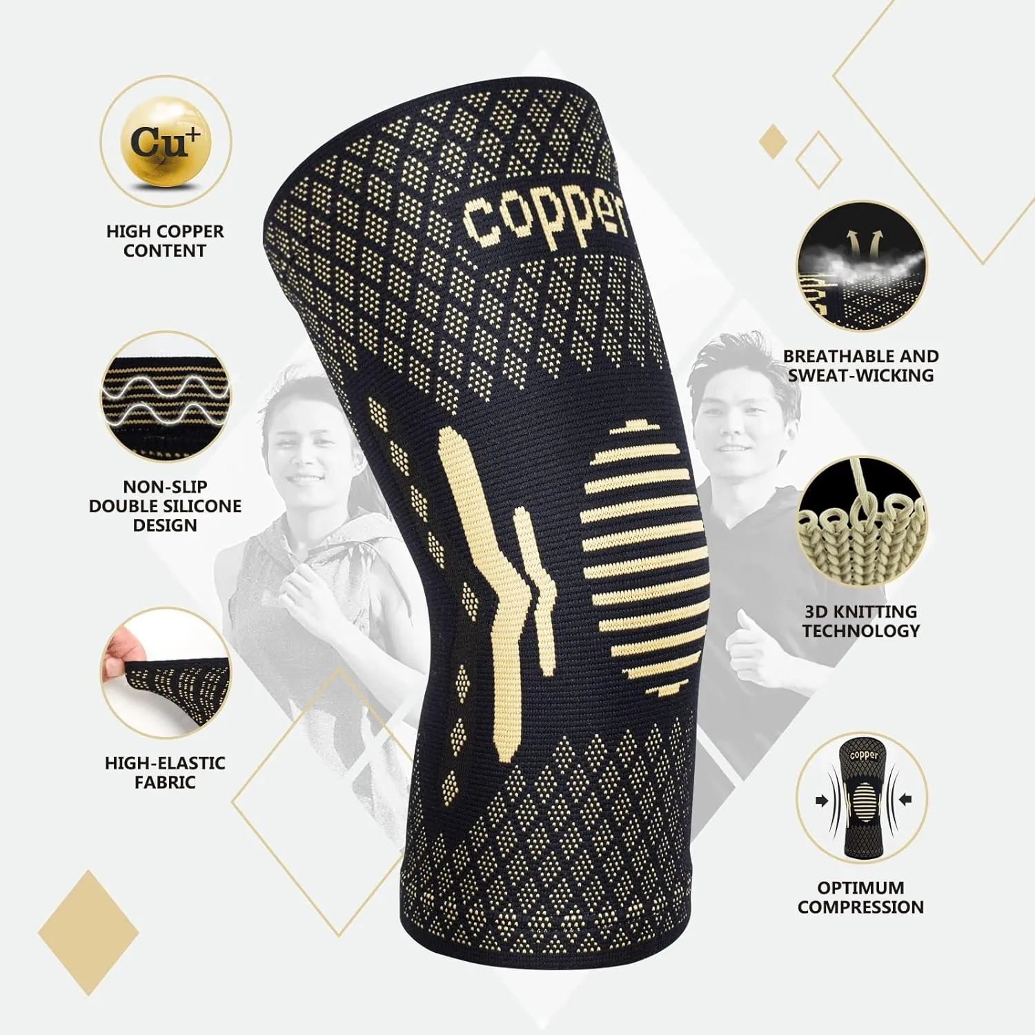 Copper Knee Braces for Knee Pain Women & Men - 2 Pack Knee Brace Compression Sleeve, Best knee Support for Arthritis Pain,Meniscus Tear, Running,Weightlifting,Working Out,ACL,MCL,Knee Pain Relief