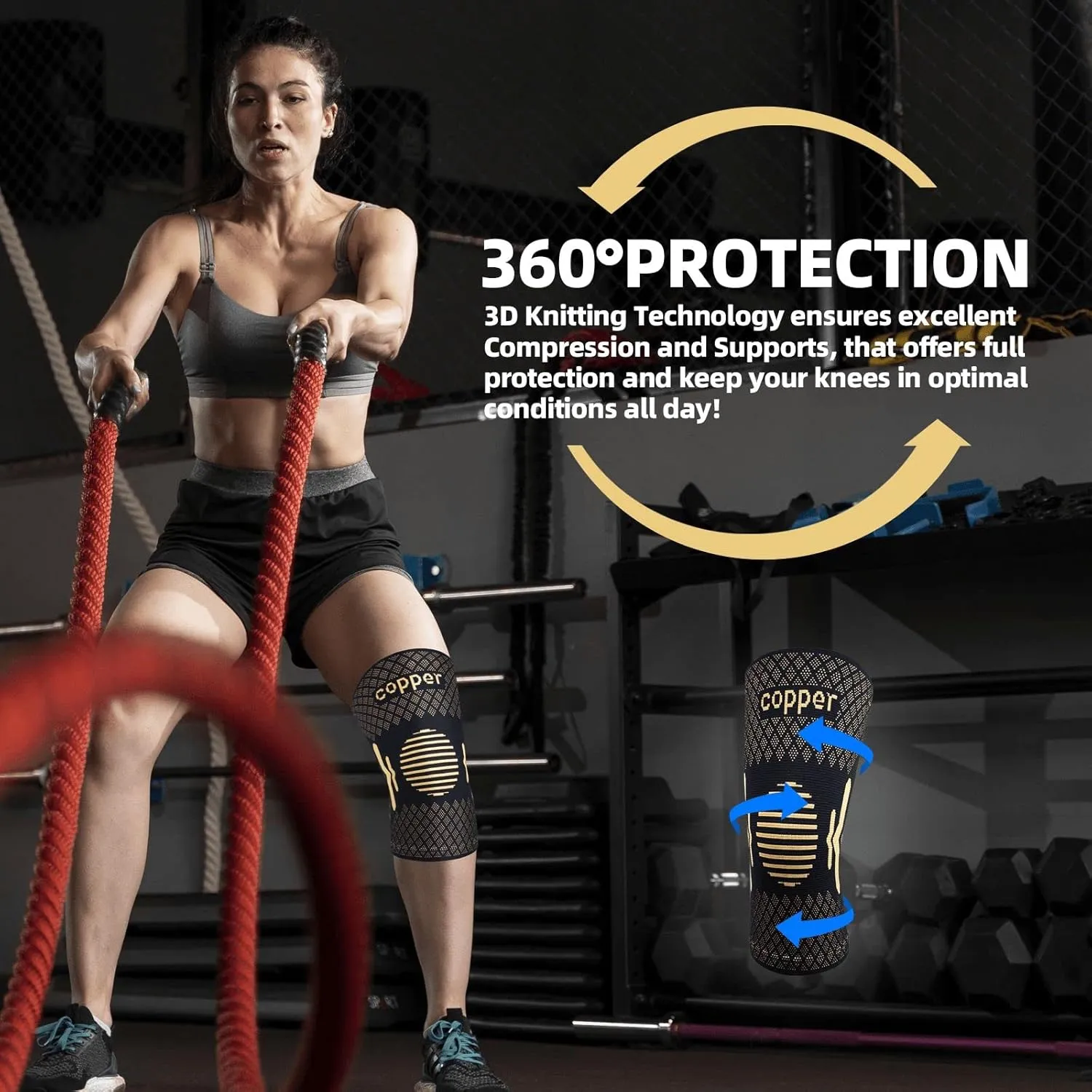 Copper Knee Braces for Knee Pain Women & Men - 2 Pack Knee Brace Compression Sleeve, Best knee Support for Arthritis Pain,Meniscus Tear, Running,Weightlifting,Working Out,ACL,MCL,Knee Pain Relief