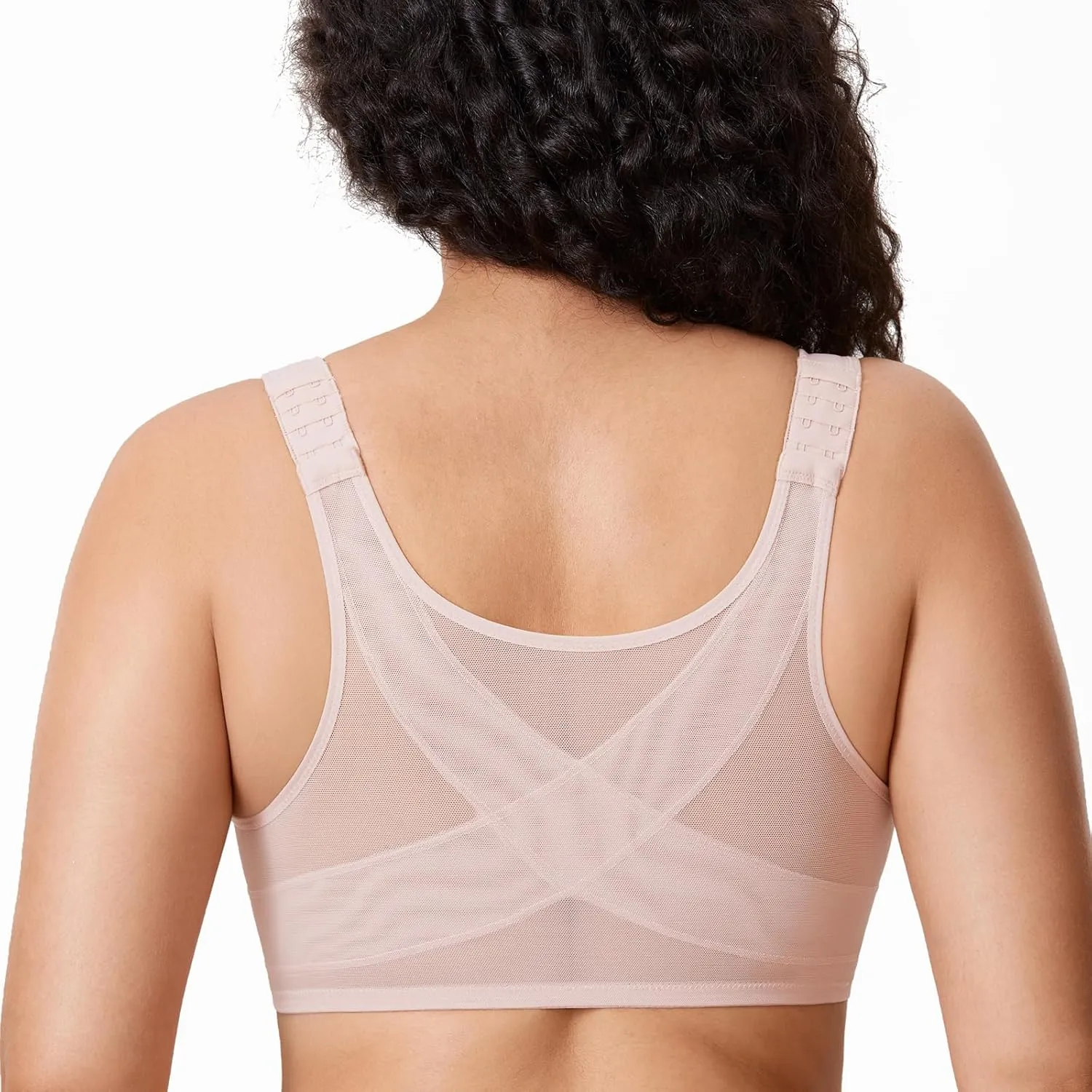 DELIMIRA Women's Front Closure Bras Posture Full Coverage Plus Size Underwire Unlined Back Support Plunge Seamless Bra B-H