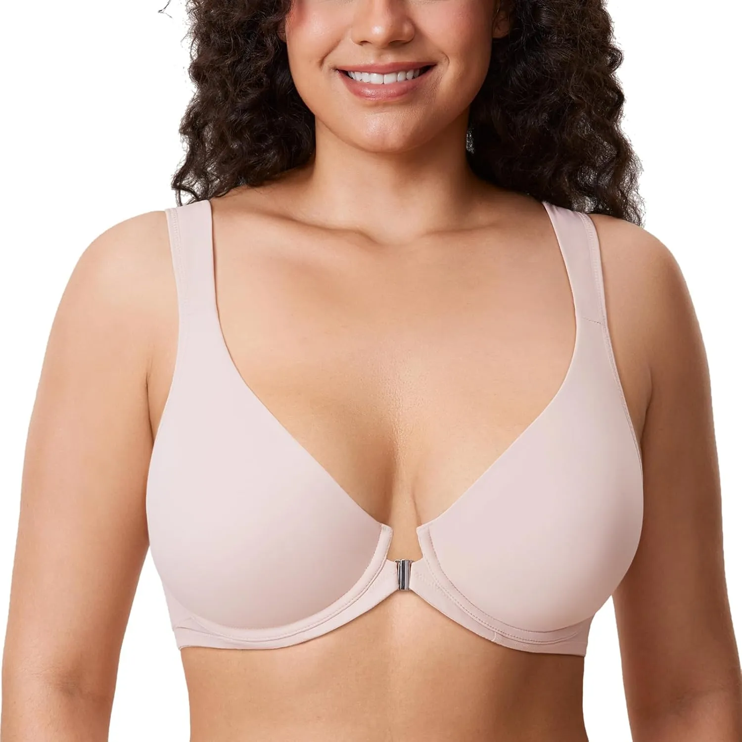 DELIMIRA Women's Front Closure Bras Posture Full Coverage Plus Size Underwire Unlined Back Support Plunge Seamless Bra B-H