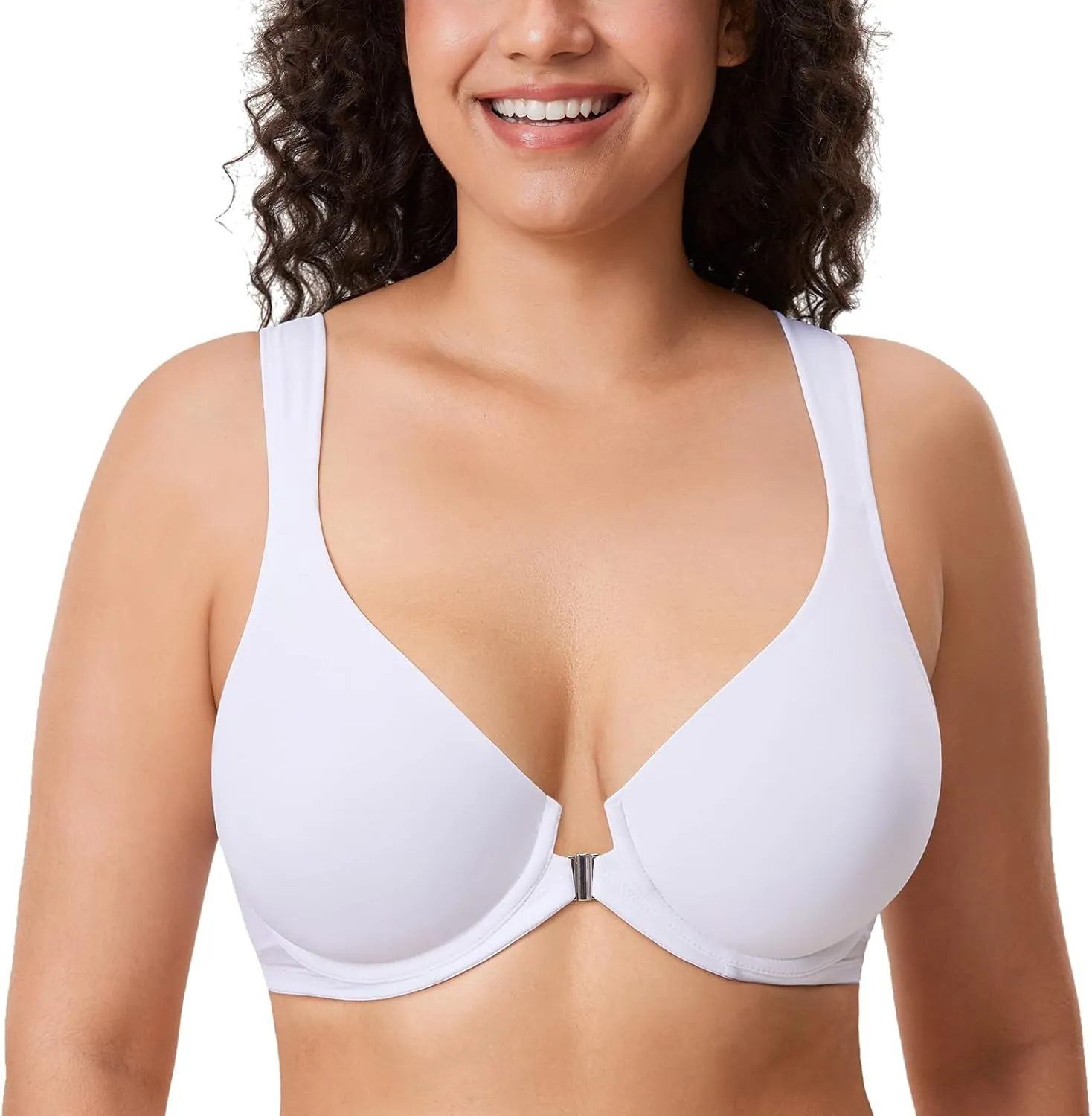 DELIMIRA Women's Front Closure Bras Posture Full Coverage Plus Size Underwire Unlined Back Support Plunge Seamless Bra B-H
