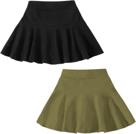 DREAM BUS 2 Pack Girl Pleated Skirts Built in Shorts Little Kid Tennis Skorts Toddler Girl Athletic Flowy Skorts Skirts