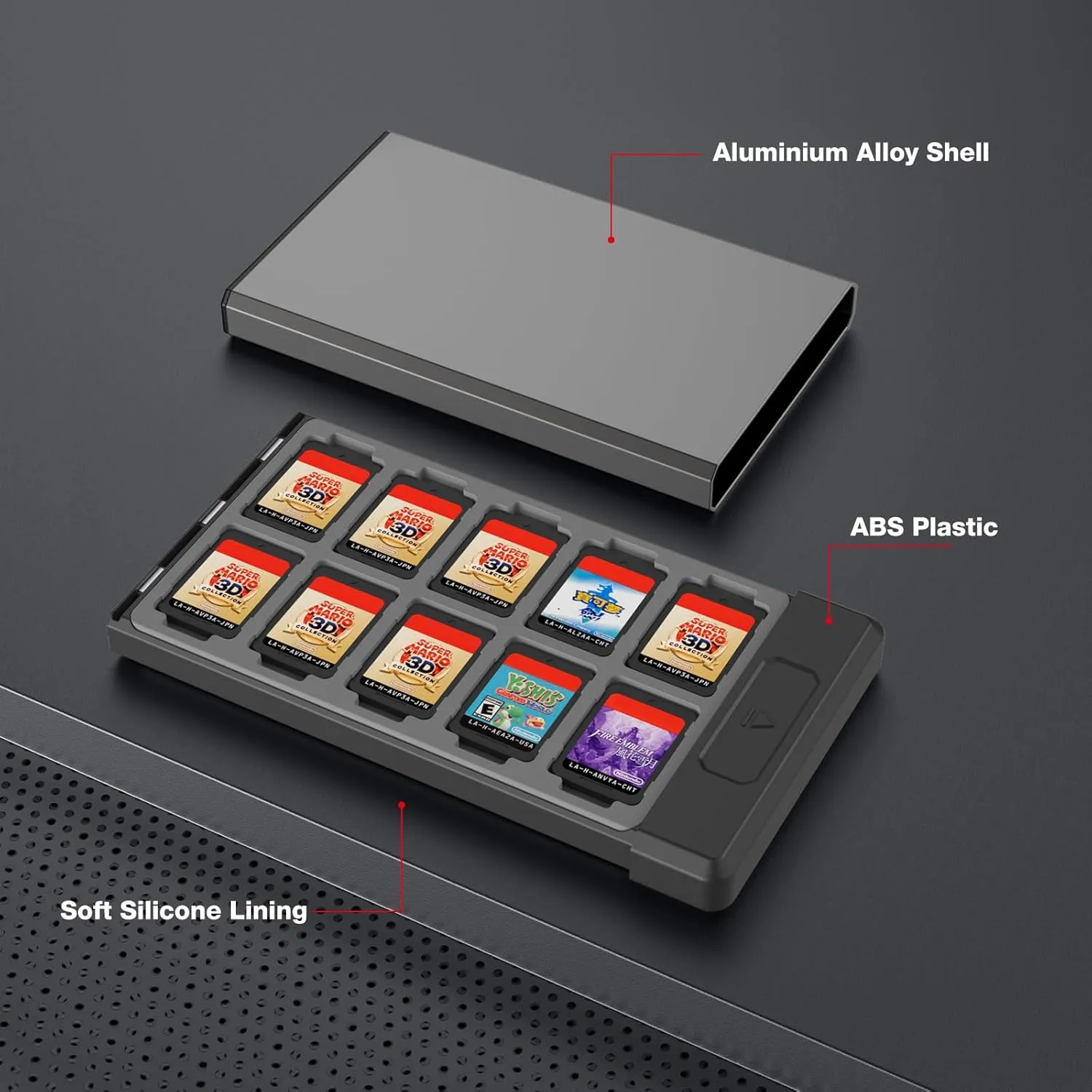 HEIYING Game Card Case for Switch/OLED/Lite Games Cards, Metal Game Storage Holder with 20 Games Card Slots and 20 Micro SD Cards Slots