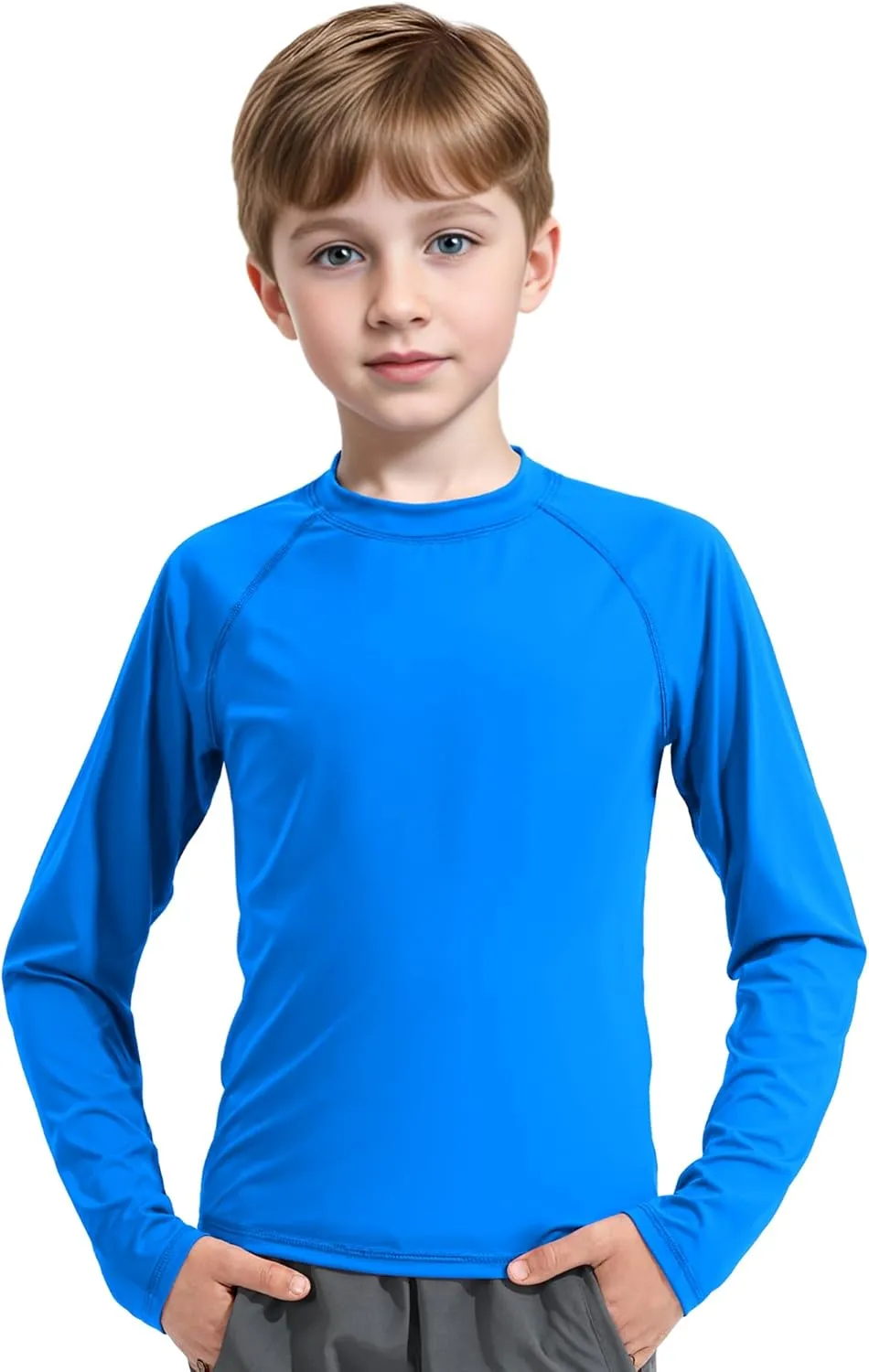JOCMIC Boys Rash Guard Long Sleeve Swim Shirt UPF 50  Sun Protection Quick Dry Swimming Shirt for Kids