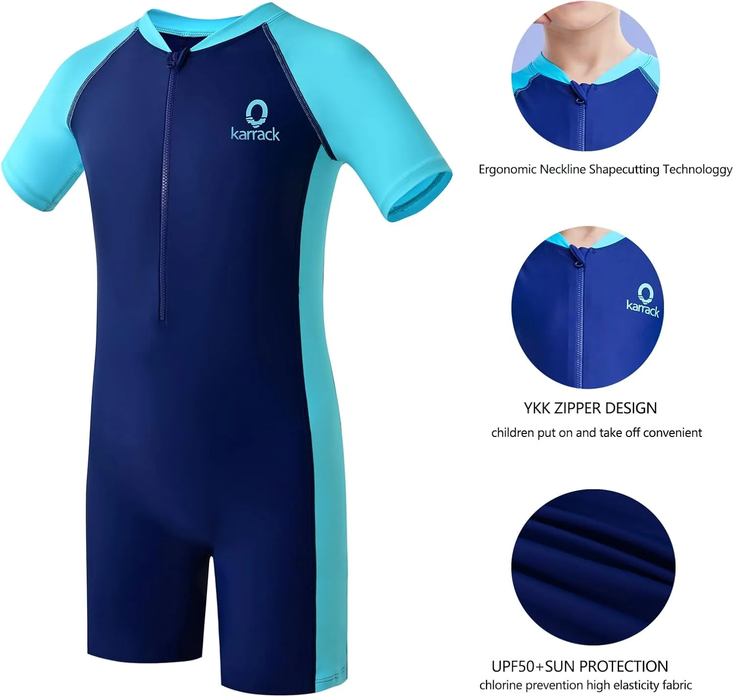 karrack Girls and Boys One Piece Rash Guard Swimsuit Kid Water Sport Short Swimsuit UPF 50 Sun Protection Bathing Suits