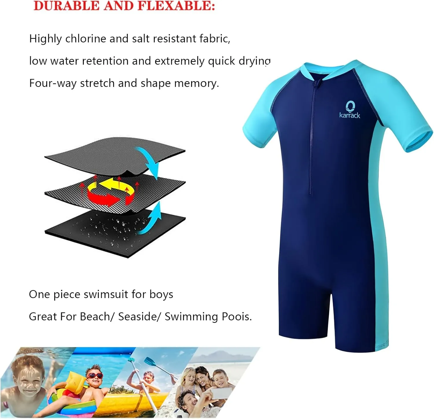 karrack Girls and Boys One Piece Rash Guard Swimsuit Kid Water Sport Short Swimsuit UPF 50 Sun Protection Bathing Suits