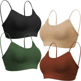 KCDDUMK 4 Pieces Cami Bras - Women's V-Neck Padded Seamless Straps Bralette Everyday Basic Sleeping Bra