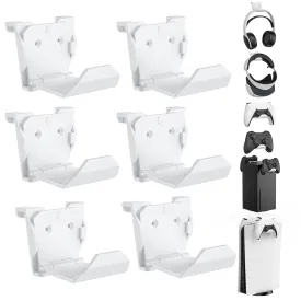 KUNSLUCK 6 Pack Controller Wall Mount for PS5, Xbox, Switch Controller, Wall Mount Stand for Controller&Headset, Adhesive/Screws Installation (White)
