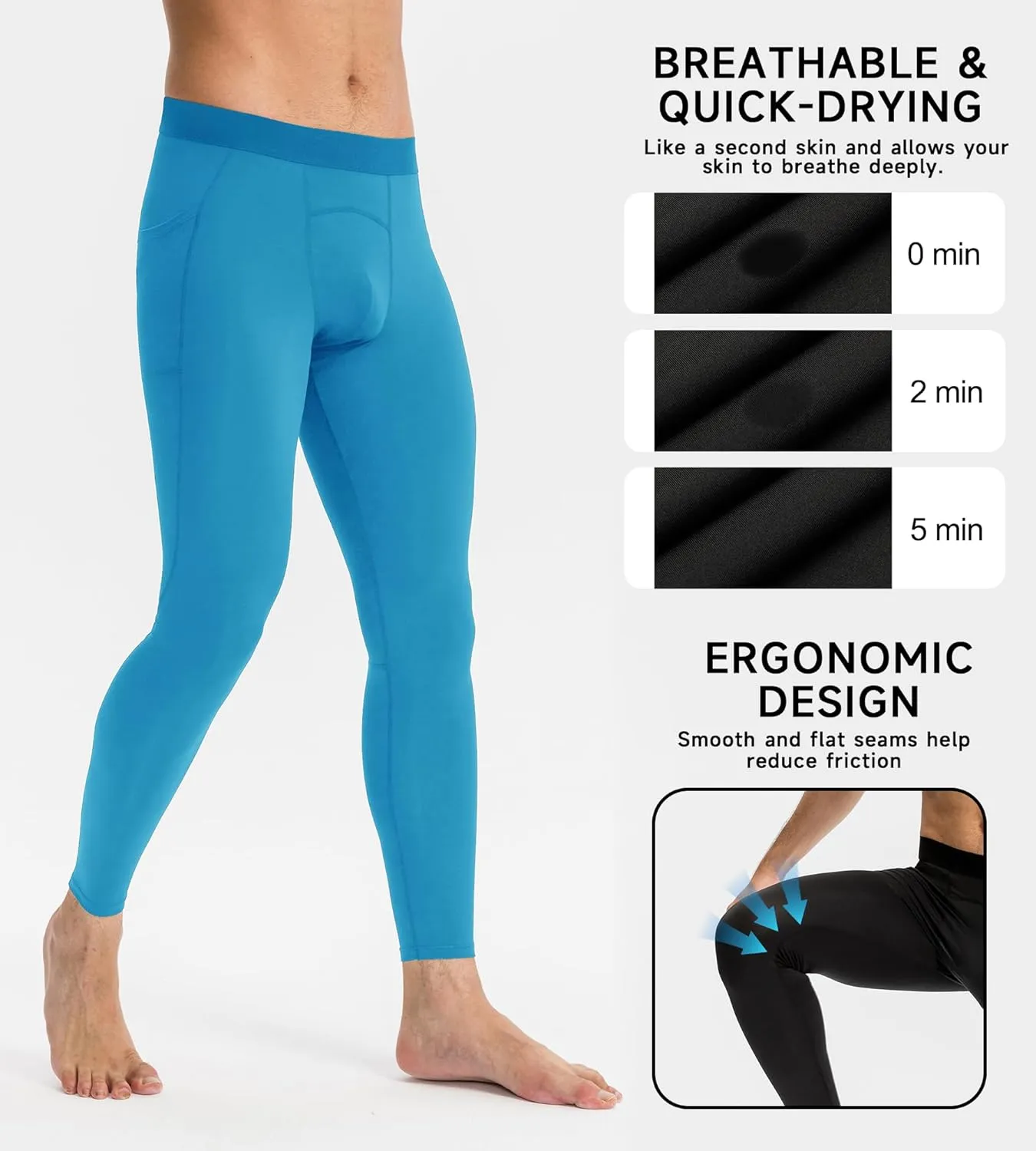 Men's Athletic Leggings Workout Compression Pants with Pockets Cool Dry Base Layer Active Tights for Cycling Running