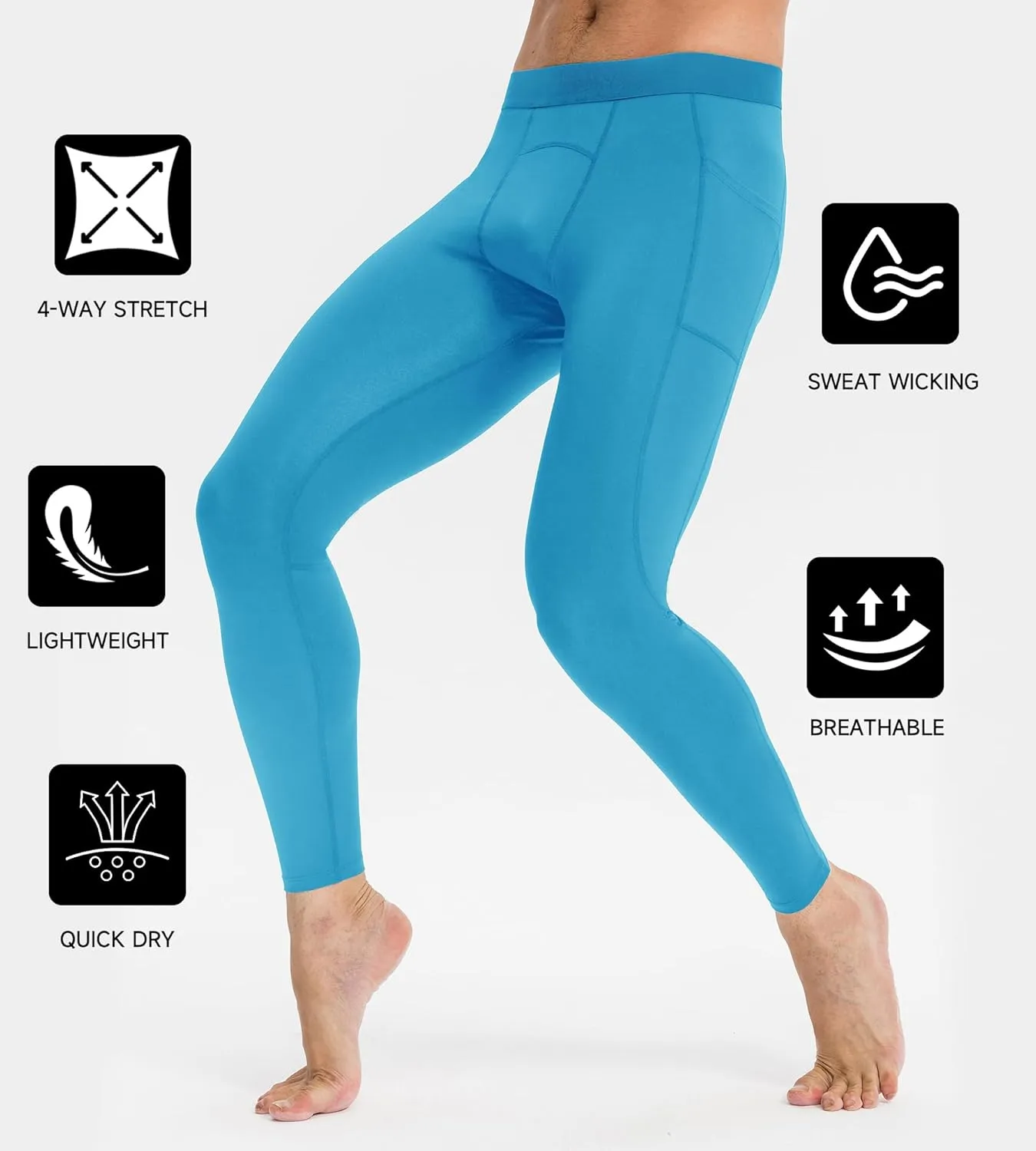 Men's Athletic Leggings Workout Compression Pants with Pockets Cool Dry Base Layer Active Tights for Cycling Running