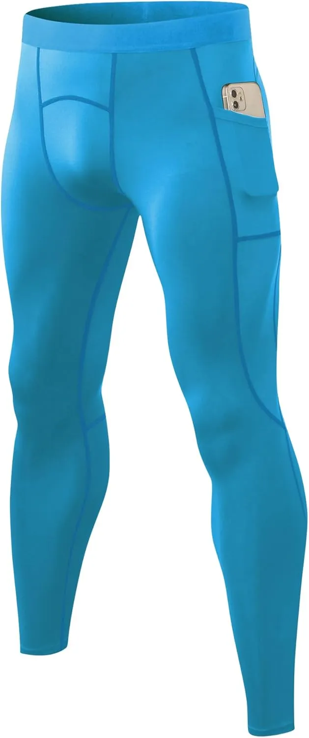 Men's Athletic Leggings Workout Compression Pants with Pockets Cool Dry Base Layer Active Tights for Cycling Running