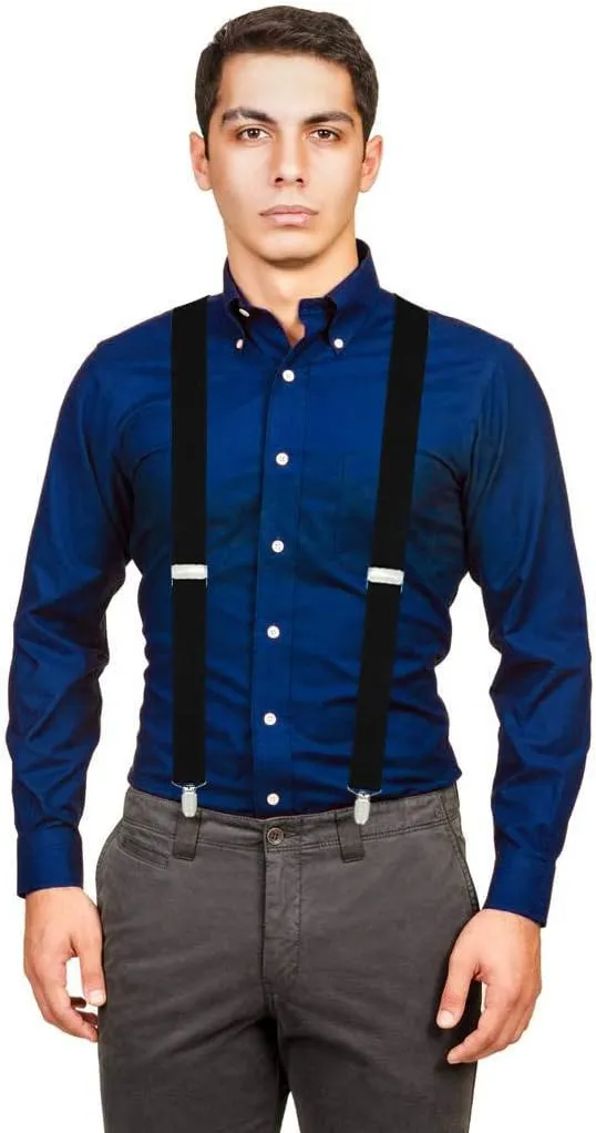 Moulen Men's X-Back 1.4 Inches Wide 4-Clips Adjustable Suspenders