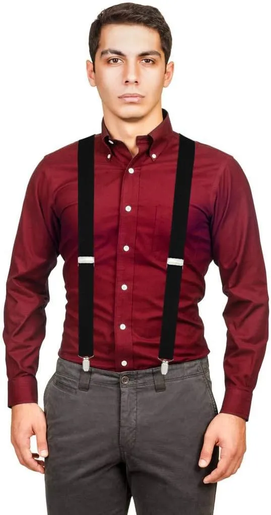 Moulen Men's X-Back 1.4 Inches Wide 4-Clips Adjustable Suspenders