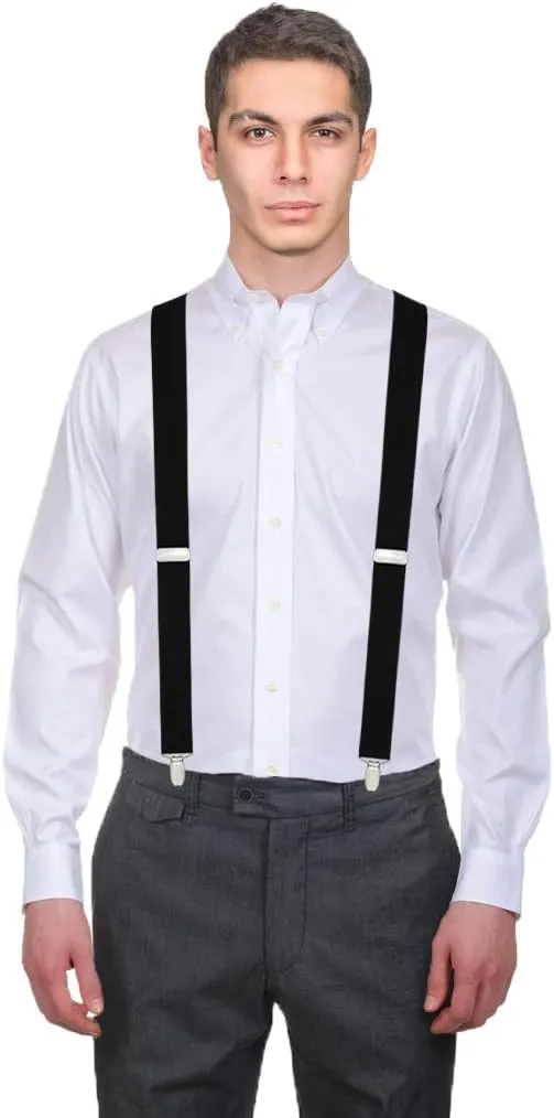 Moulen Men's X-Back 1.4 Inches Wide 4-Clips Adjustable Suspenders