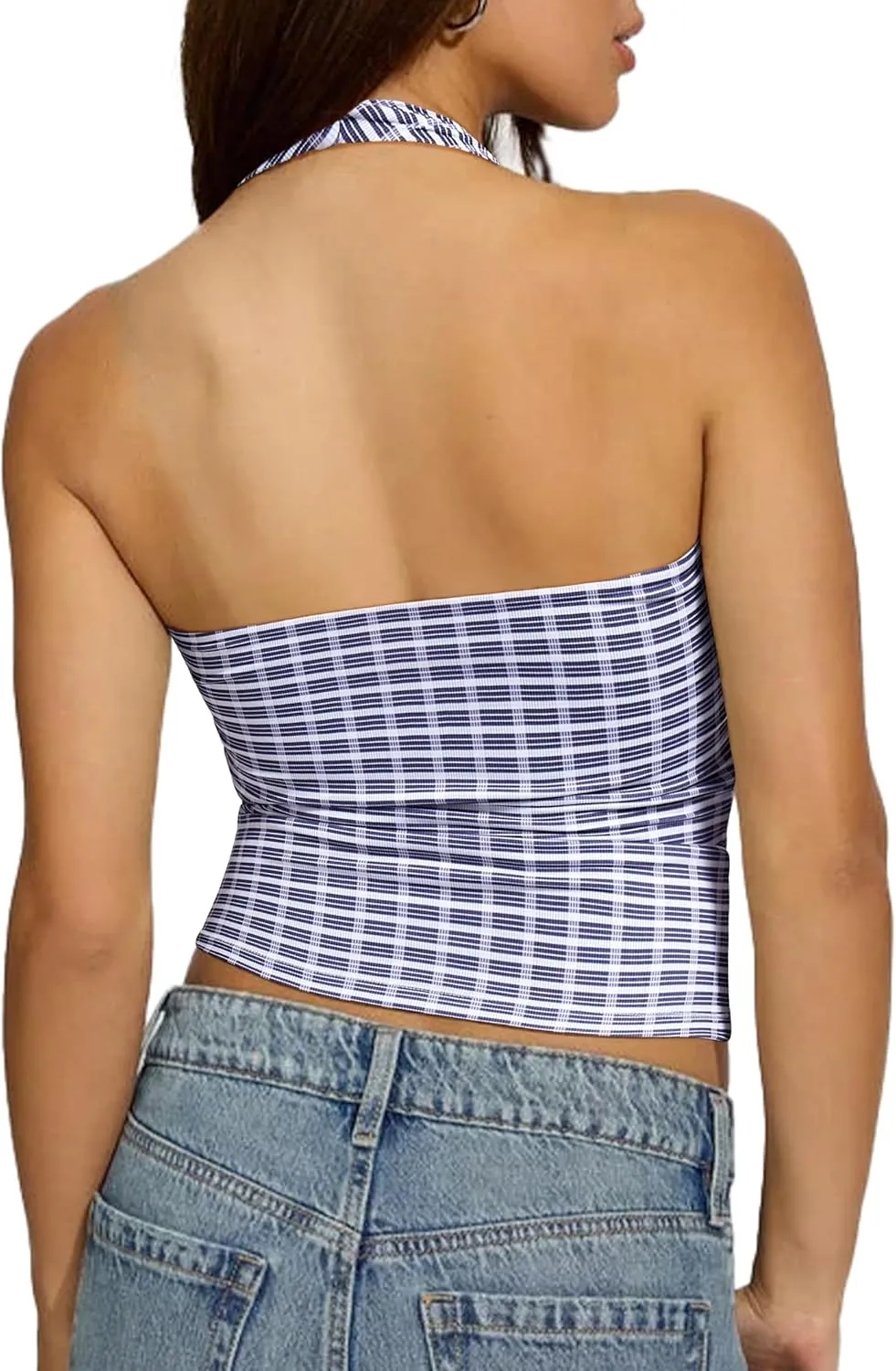 OMKAGI Womens Tank Tops Sexy Halter V Neck Going Out Tops Sleeveless Y2K Crop Top
