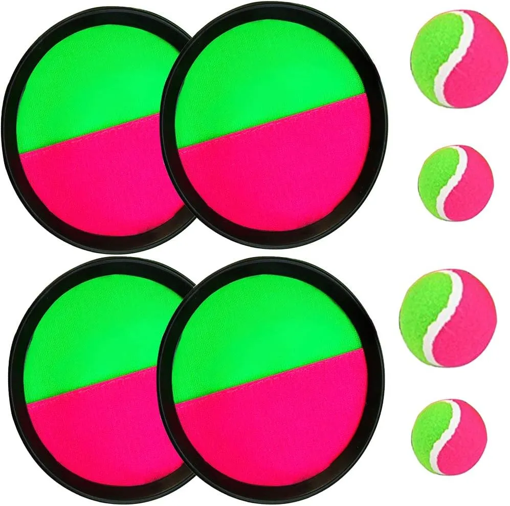 Paddle Catch Ball and Toss Game Set Disc Toss and Catch Paddle Sport Game (4 Paddles and 4 Balls)