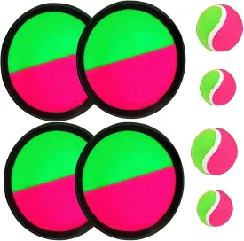 Paddle Catch Ball and Toss Game Set Disc Toss and Catch Paddle Sport Game (4 Paddles and 4 Balls)