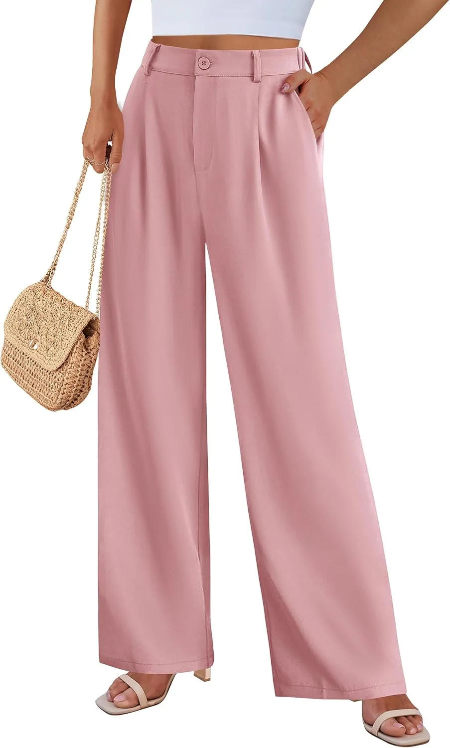 PRETTYGARDEN Palazzo Pants for Women Dressy High Elastic Waisted Business Casual Wide Leg Trousers Pant