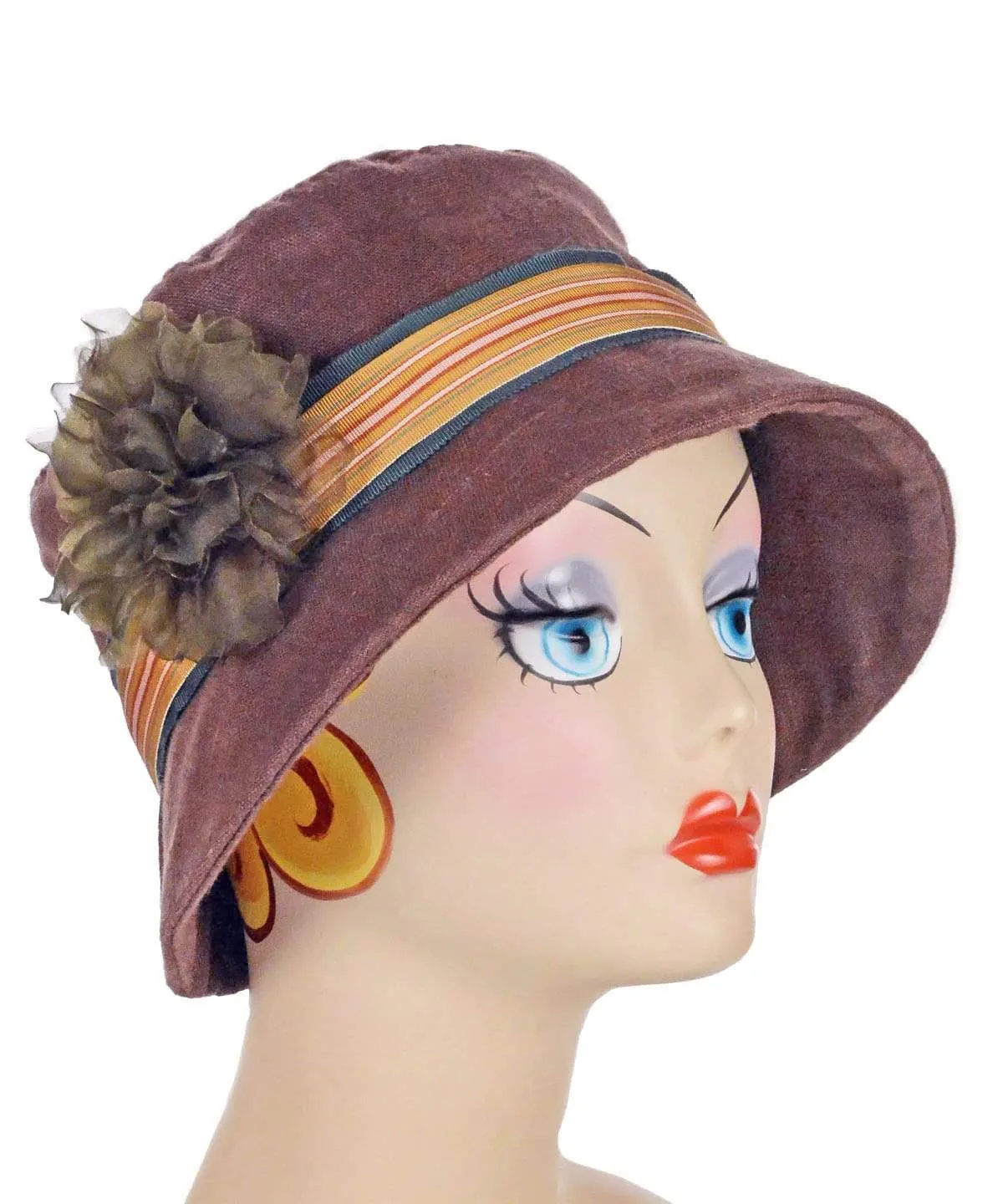Samantha Hat Style - Linen in Chocolate with Assorted Trims (One Medium / One Large Left!)