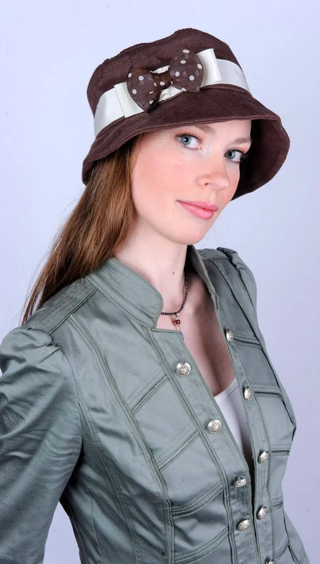 Samantha Hat Style - Linen in Chocolate with Assorted Trims (One Medium / One Large Left!)