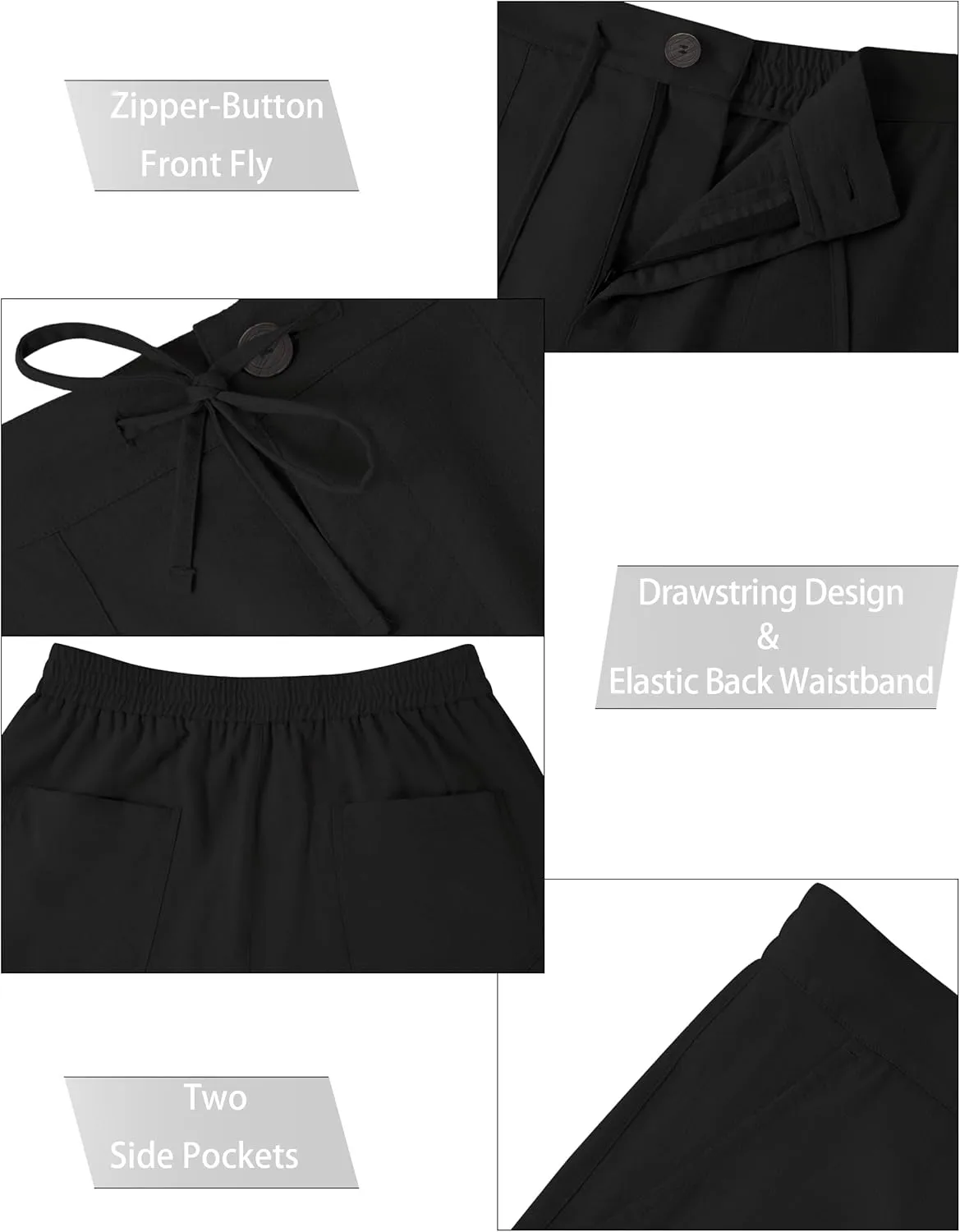 SEVEGO Mens Casual Linen Pants 30''/32''/34''/36'' Elastic Waist Drawstring Straight-Legs Summer Beach Loose Fit Trouser