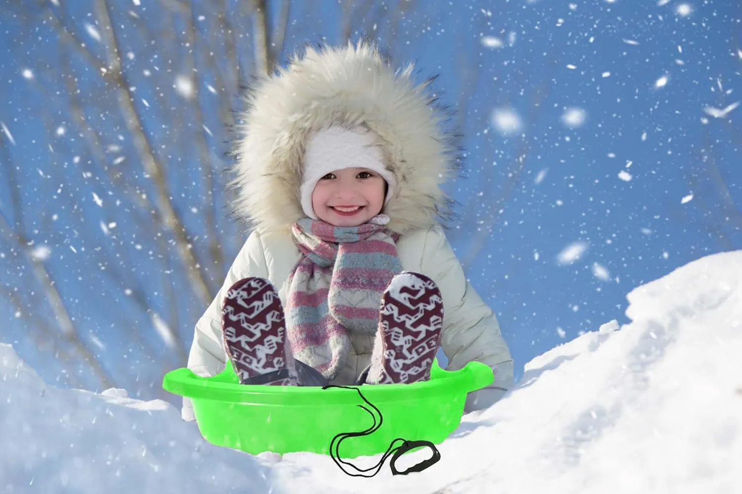 Superio Toboggan Snow Sled- 37 Plastic Slider for Kids and Adults- Heavy Duty Sled for 1 Rider with Pull Ropes for Downhill Sledding, Winter Outdoor Sports