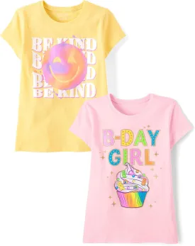 The Children's Place Girls' Assorted Everyday Short Sleeve Graphic T-Shirts,multipacks