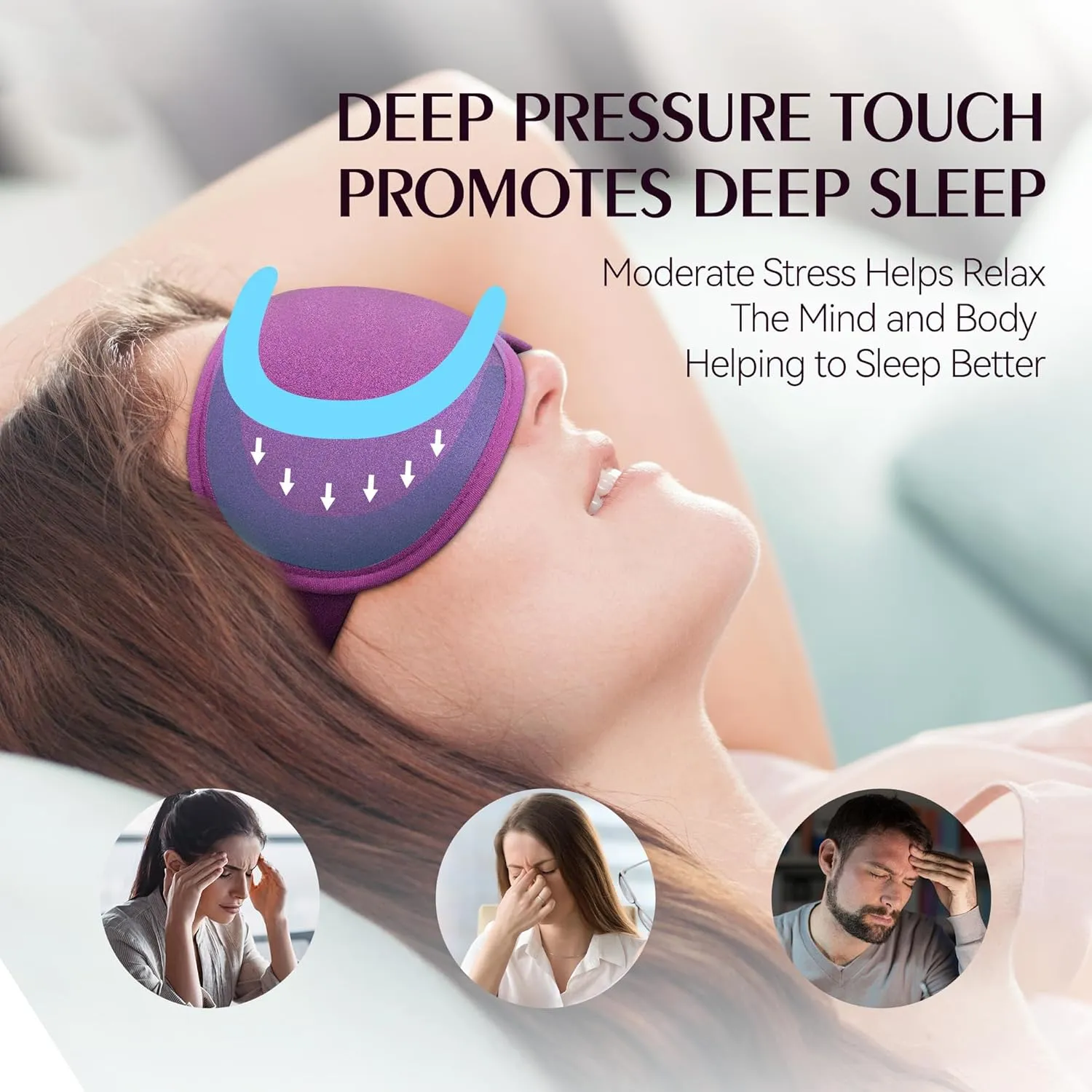 Weighted Sleep Mask 2 Pack - 3D Contoured Eye Masks for Sleep, Best Blackout Sleep Masks for Women Men, Eye Mask for Travel, Meditation, Airplane, Memory Foam, Adjustable Strap, Black Purple