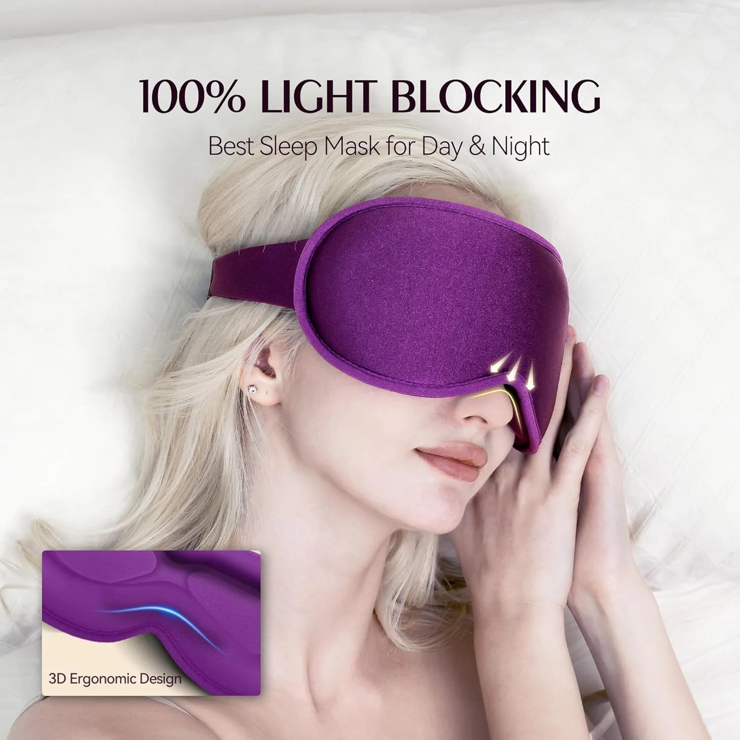Weighted Sleep Mask 2 Pack - 3D Contoured Eye Masks for Sleep, Best Blackout Sleep Masks for Women Men, Eye Mask for Travel, Meditation, Airplane, Memory Foam, Adjustable Strap, Black Purple