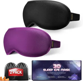 Weighted Sleep Mask 2 Pack - 3D Contoured Eye Masks for Sleep, Best Blackout Sleep Masks for Women Men, Eye Mask for Travel, Meditation, Airplane, Memory Foam, Adjustable Strap, Black Purple