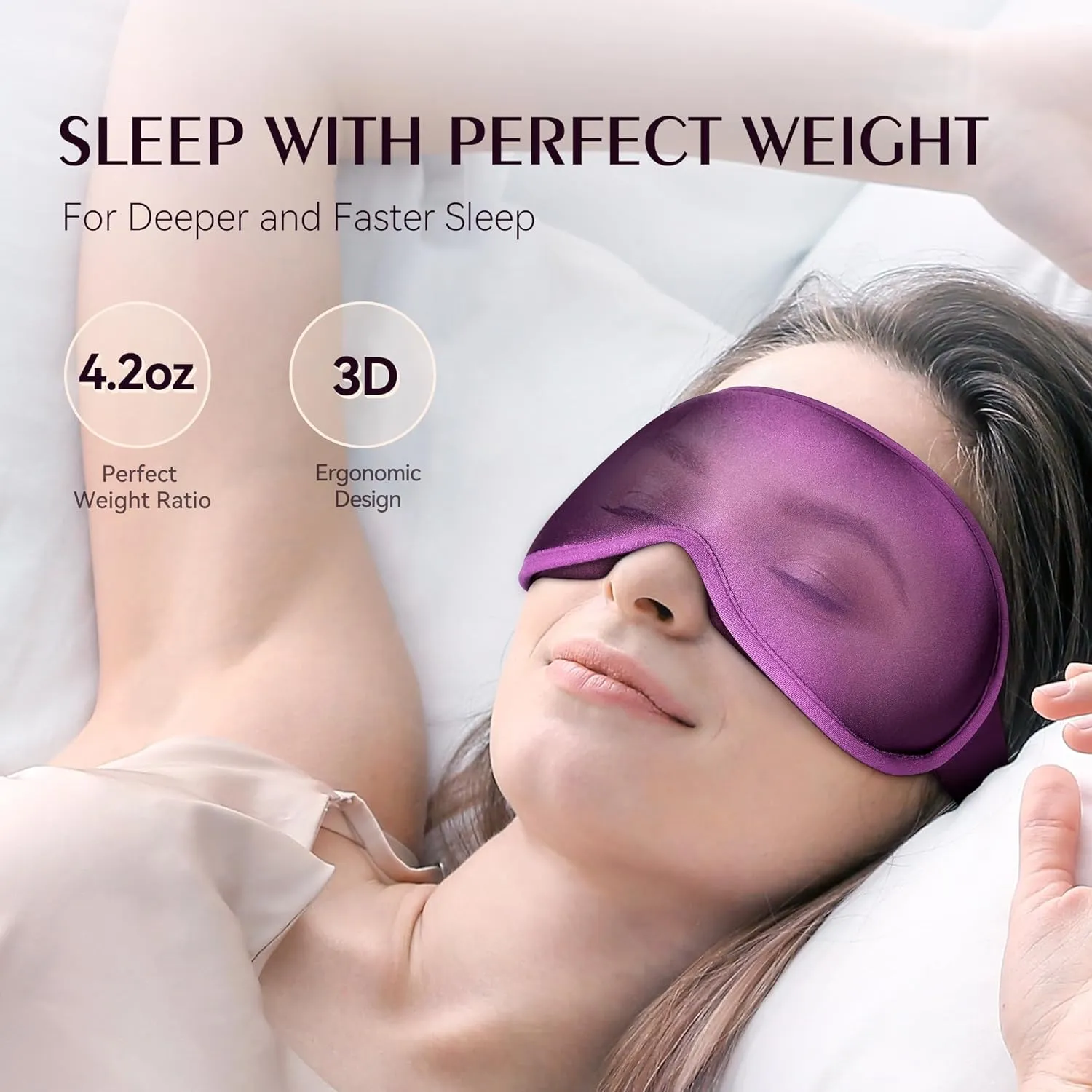 Weighted Sleep Mask 2 Pack - 3D Contoured Eye Masks for Sleep, Best Blackout Sleep Masks for Women Men, Eye Mask for Travel, Meditation, Airplane, Memory Foam, Adjustable Strap, Black Purple